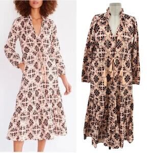 Mille Resort‎ Astrid Dress Sayulita Print Geometric Mosaic Cotton Pink Size XS